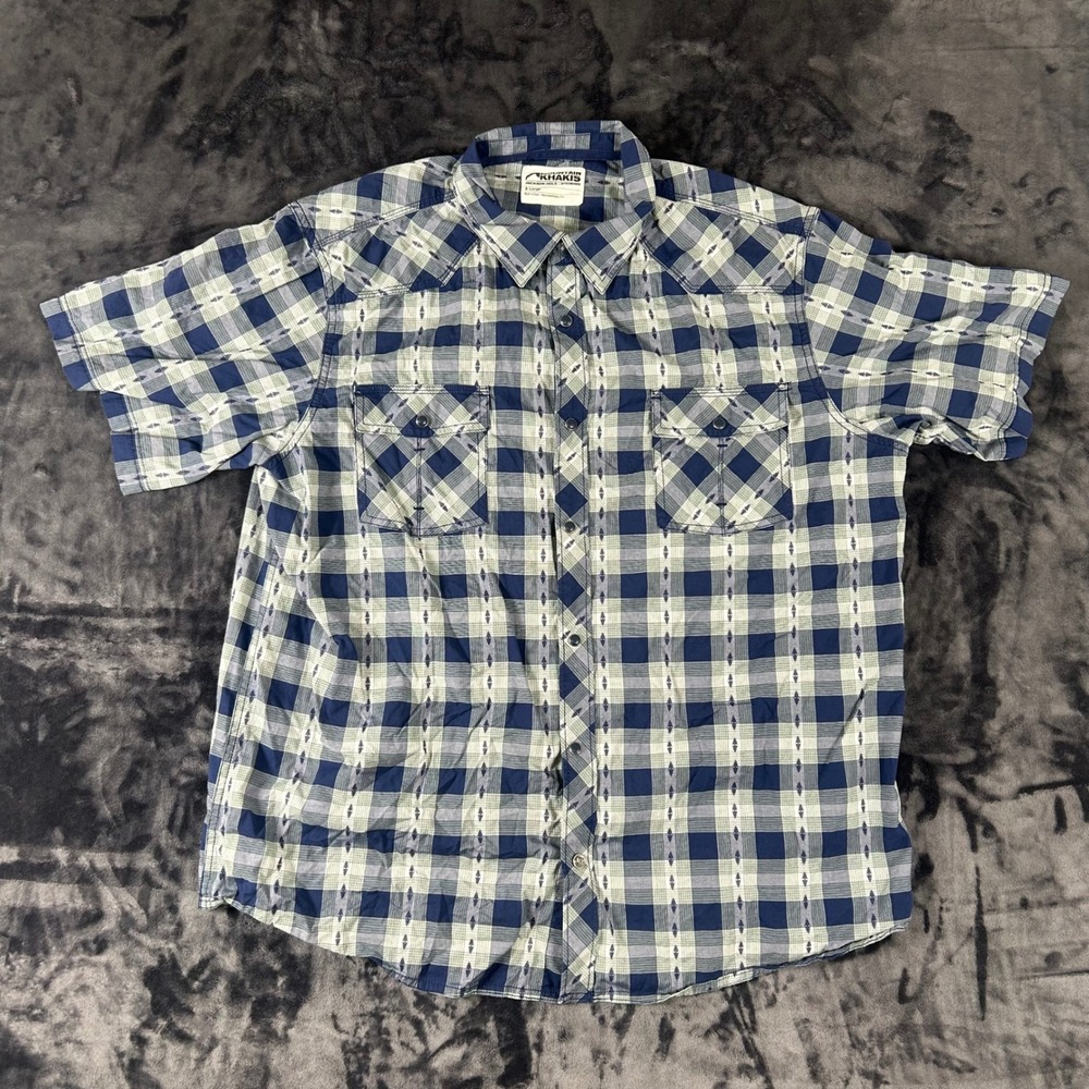 Mountain Khakis Button Up Shirt Mens XL Blue Plaid Short Sleeve Western Cotton